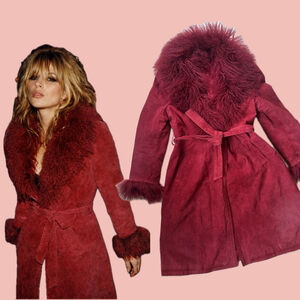 Vintage Penny Lane Coat – Real Fur Collar, Suede Leather, 70s Icon